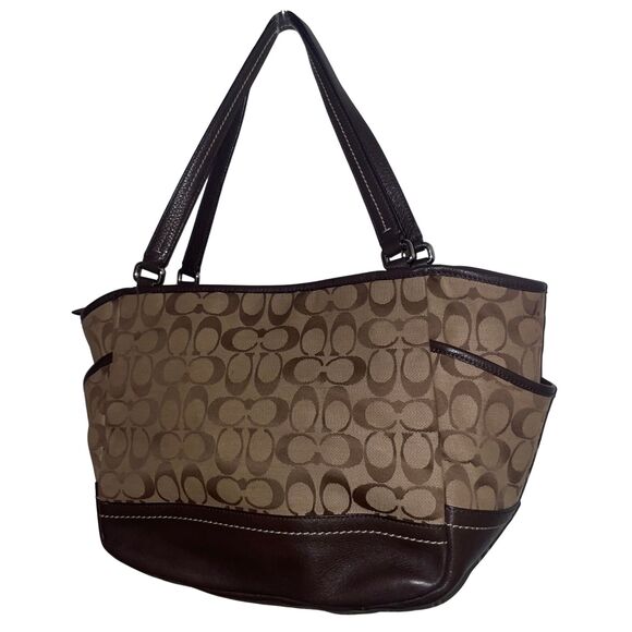 Coach Tan and Deep Brown Leather Signature Carrie Tote - Picture 4 of 13